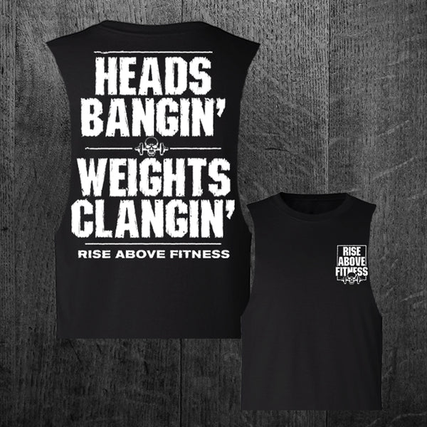 "HEADS BANGIN" Women's Custom Cut Crop Muscle Tee