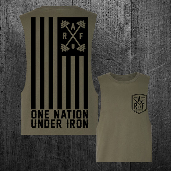 "ONE NATION UNDER IRON" Women's Custom Cut Crop Muscle Tee