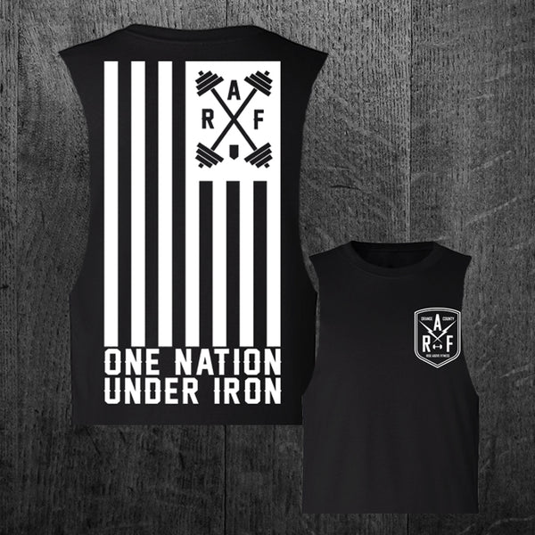 "ONE NATION UNDER IRON" Women's Custom Cut Crop Muscle Tee